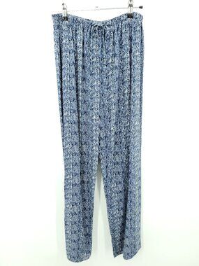 VTG 90s Byer California Blue & White Patterned Pull On Rayon Pants M